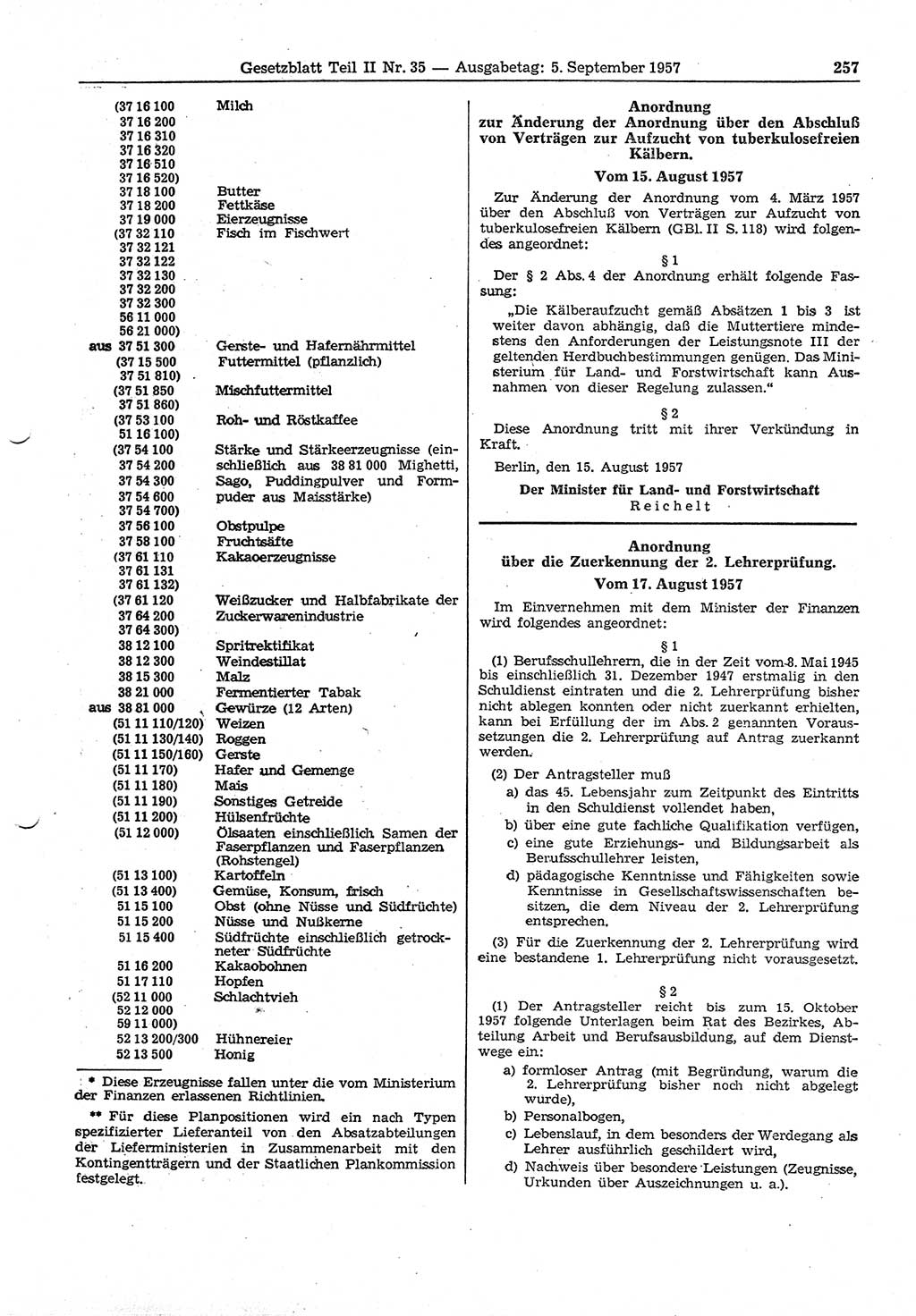 Gesetzblatt (GBl.) der Deutschen Demokratischen Republik (DDR) Teil ⅠⅠ 1957, Seite 257 (GBl. DDR ⅠⅠ 1957, S. 257)