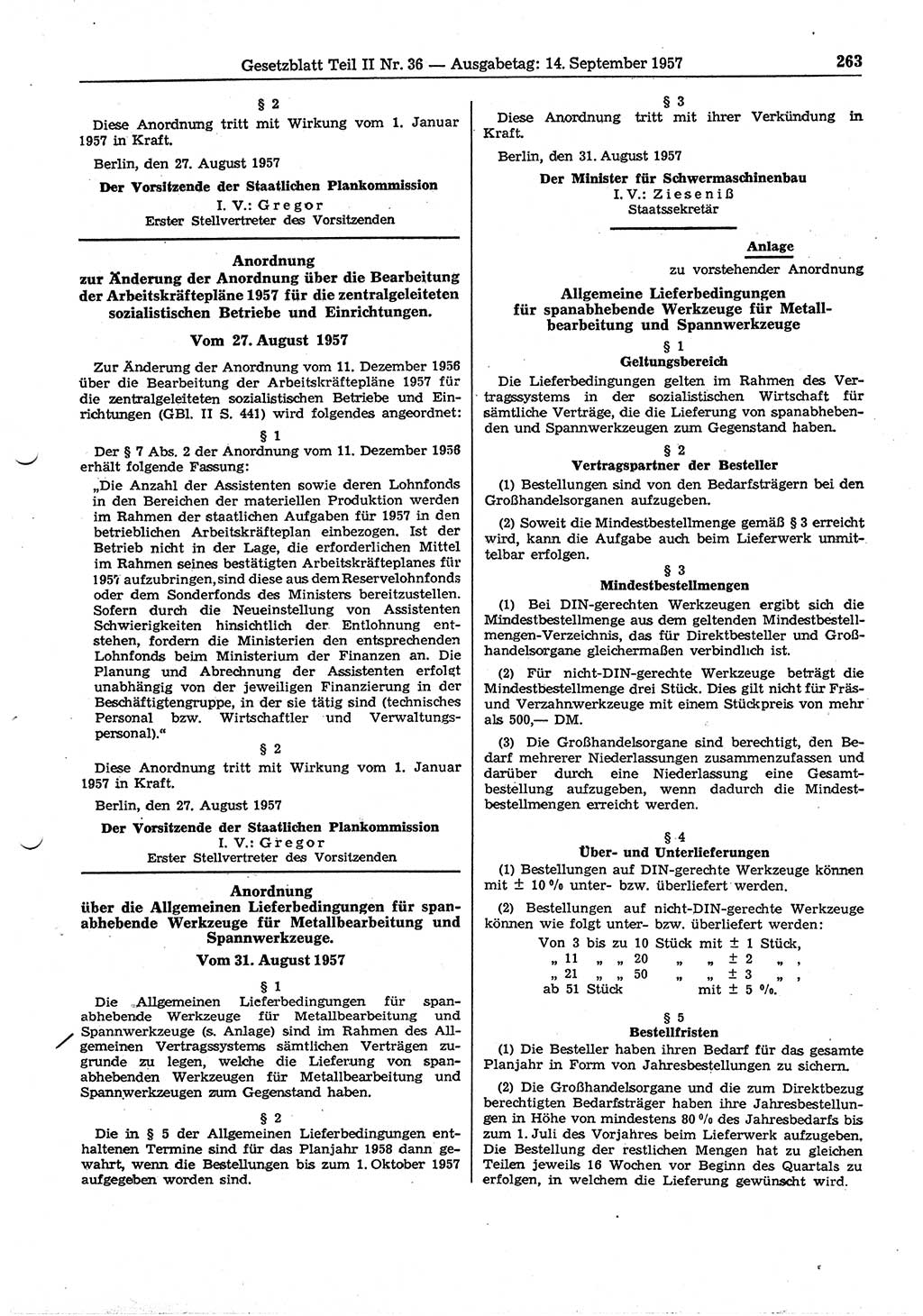 Gesetzblatt (GBl.) der Deutschen Demokratischen Republik (DDR) Teil ⅠⅠ 1957, Seite 263 (GBl. DDR ⅠⅠ 1957, S. 263)
