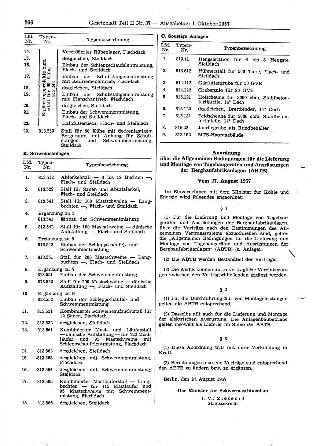 Gesetzblatt (GBl.) der Deutschen Demokratischen Republik (DDR) Teil ⅠⅠ 1957, Seite 266 (GBl. DDR ⅠⅠ 1957, S. 266)