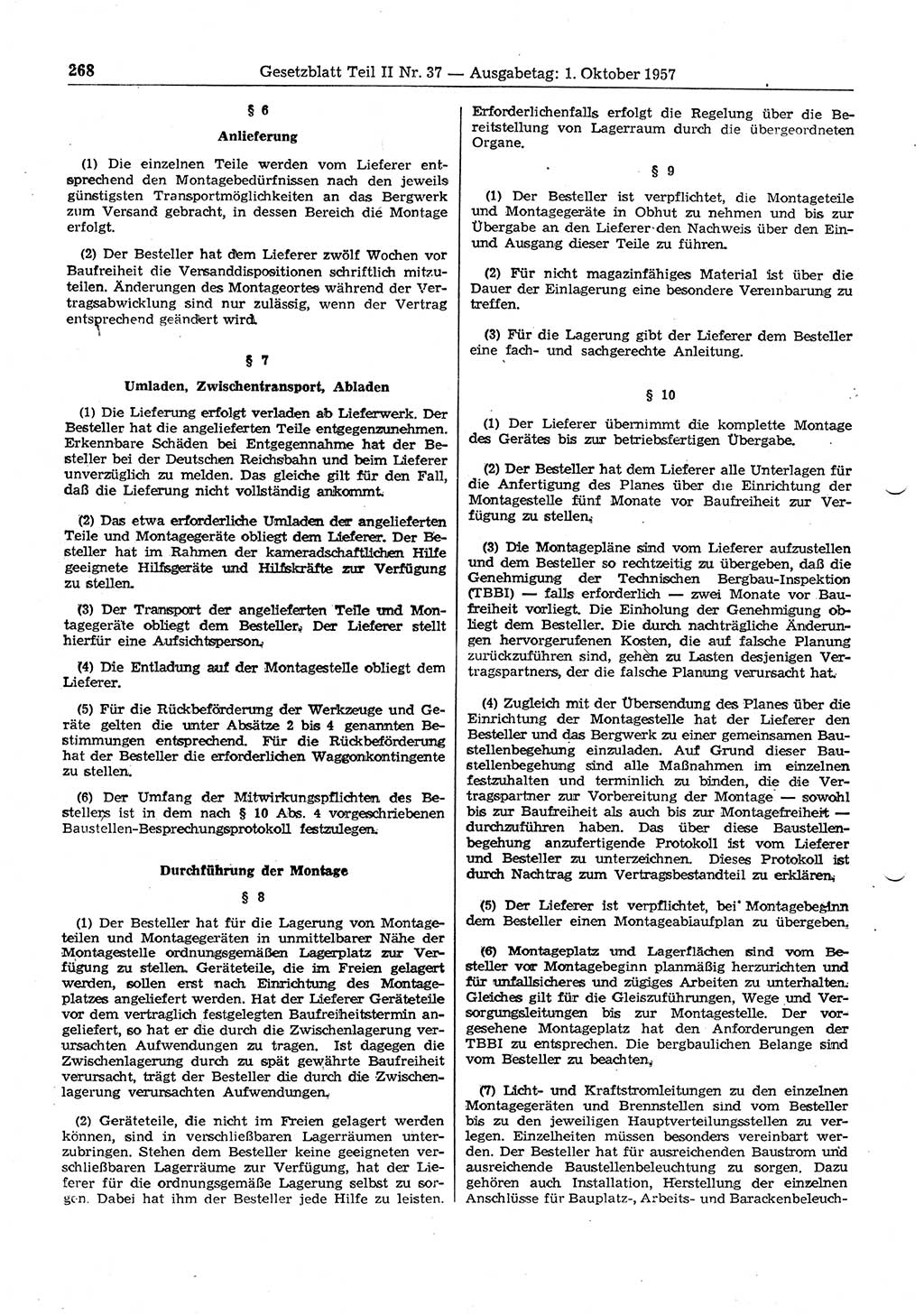 Gesetzblatt (GBl.) der Deutschen Demokratischen Republik (DDR) Teil ⅠⅠ 1957, Seite 268 (GBl. DDR ⅠⅠ 1957, S. 268)