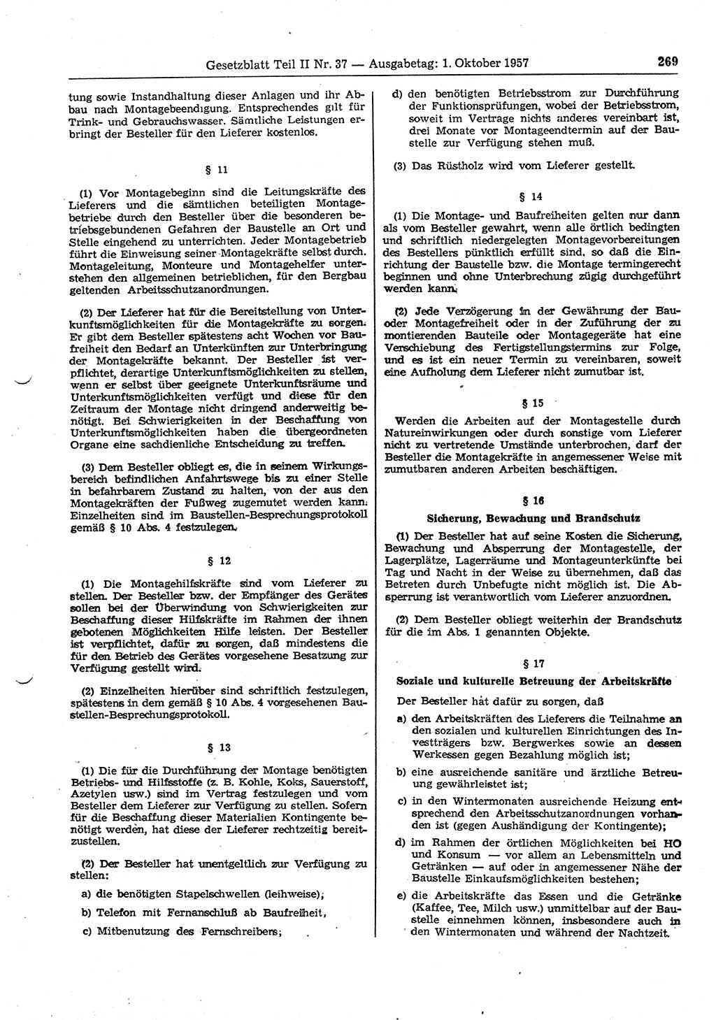 Gesetzblatt (GBl.) der Deutschen Demokratischen Republik (DDR) Teil ⅠⅠ 1957, Seite 269 (GBl. DDR ⅠⅠ 1957, S. 269)