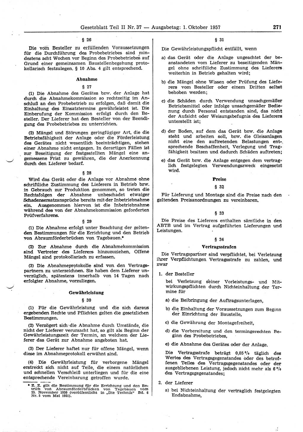 Gesetzblatt (GBl.) der Deutschen Demokratischen Republik (DDR) Teil ⅠⅠ 1957, Seite 271 (GBl. DDR ⅠⅠ 1957, S. 271)
