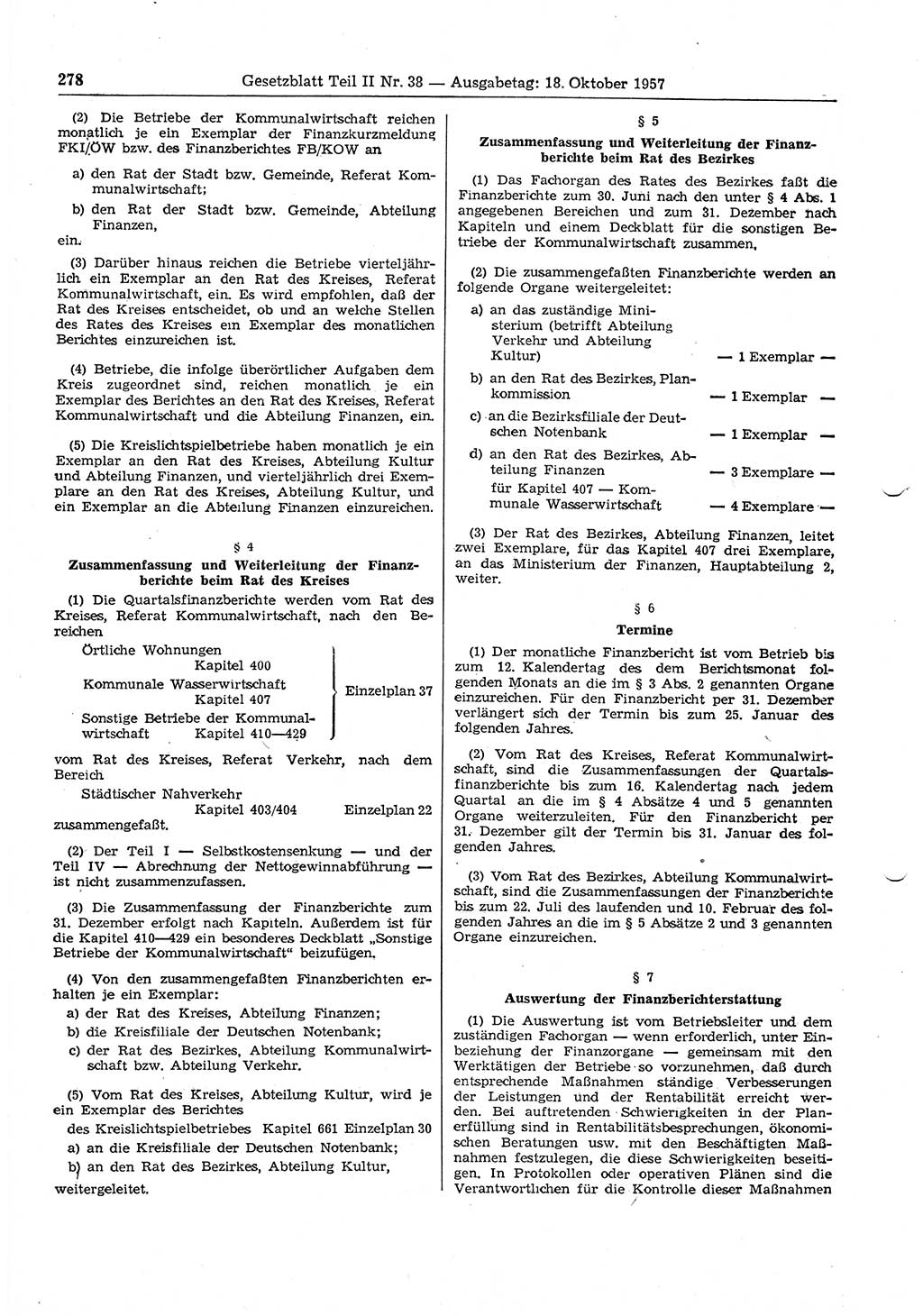 Gesetzblatt (GBl.) der Deutschen Demokratischen Republik (DDR) Teil ⅠⅠ 1957, Seite 278 (GBl. DDR ⅠⅠ 1957, S. 278)