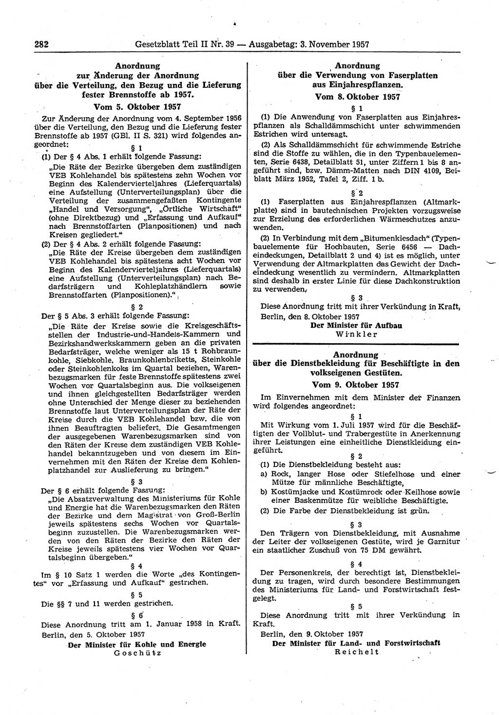 Gesetzblatt (GBl.) der Deutschen Demokratischen Republik (DDR) Teil ⅠⅠ 1957, Seite 282 (GBl. DDR ⅠⅠ 1957, S. 282)