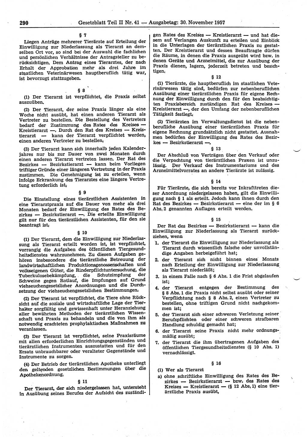 Gesetzblatt (GBl.) der Deutschen Demokratischen Republik (DDR) Teil ⅠⅠ 1957, Seite 290 (GBl. DDR ⅠⅠ 1957, S. 290)