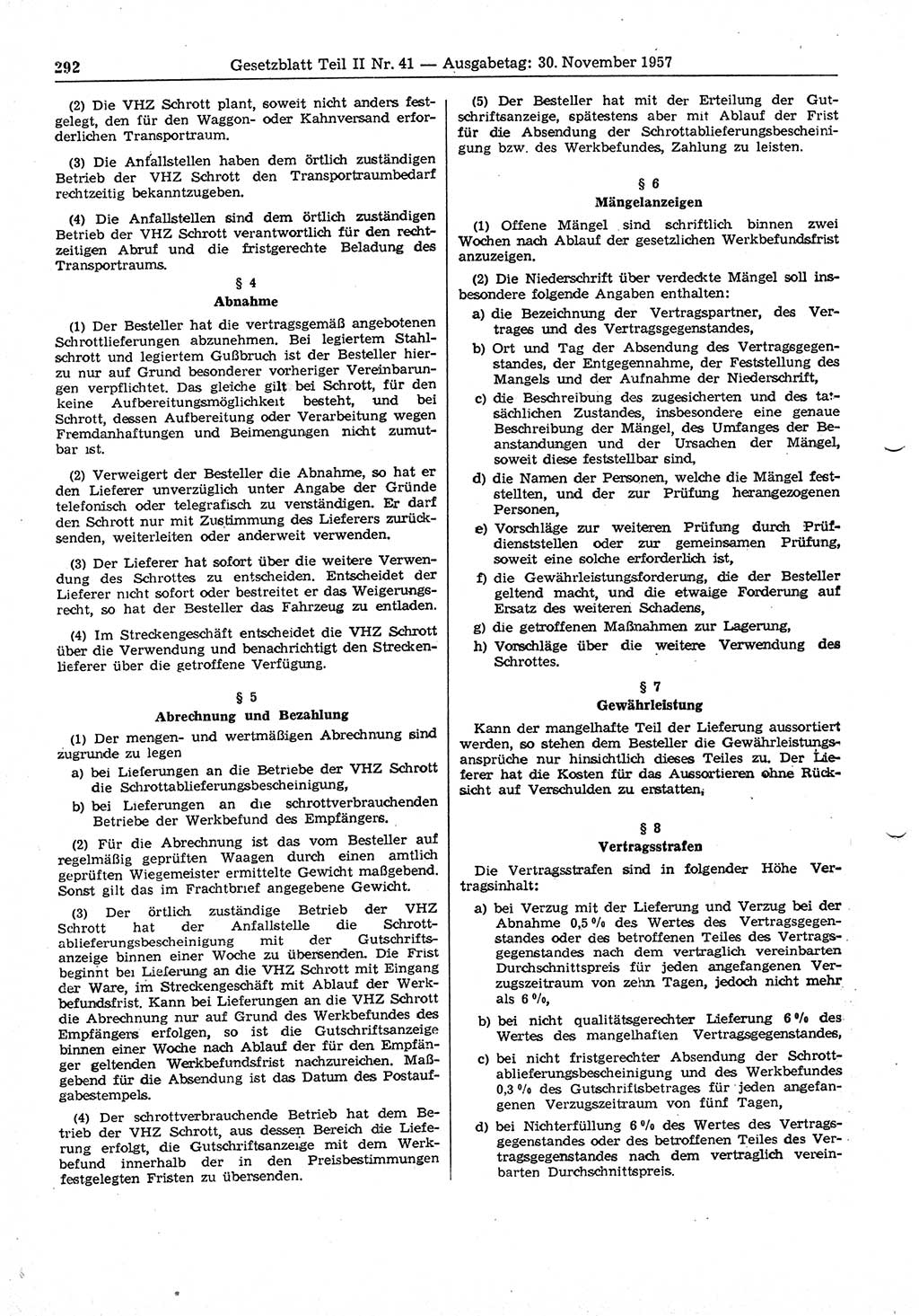 Gesetzblatt (GBl.) der Deutschen Demokratischen Republik (DDR) Teil ⅠⅠ 1957, Seite 292 (GBl. DDR ⅠⅠ 1957, S. 292)