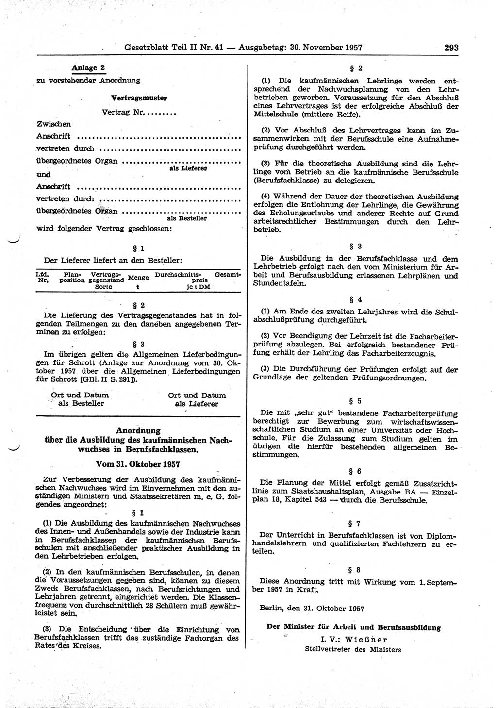 Gesetzblatt (GBl.) der Deutschen Demokratischen Republik (DDR) Teil ⅠⅠ 1957, Seite 293 (GBl. DDR ⅠⅠ 1957, S. 293)