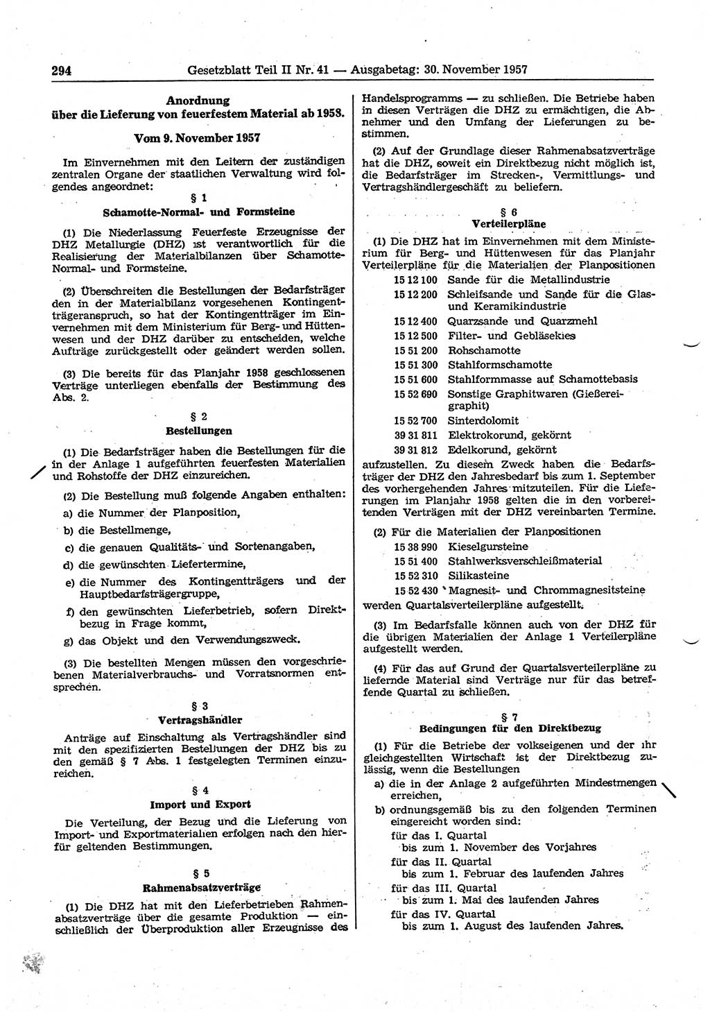 Gesetzblatt (GBl.) der Deutschen Demokratischen Republik (DDR) Teil ⅠⅠ 1957, Seite 294 (GBl. DDR ⅠⅠ 1957, S. 294)