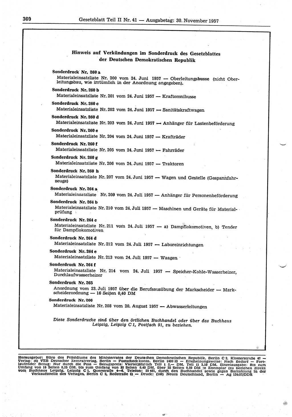 Gesetzblatt (GBl.) der Deutschen Demokratischen Republik (DDR) Teil ⅠⅠ 1957, Seite 300 (GBl. DDR ⅠⅠ 1957, S. 300)