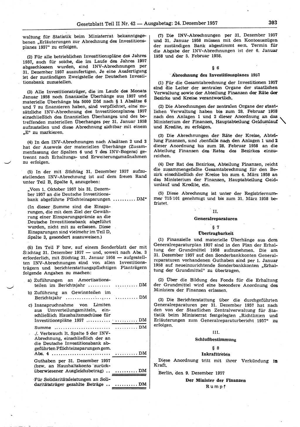 Gesetzblatt (GBl.) der Deutschen Demokratischen Republik (DDR) Teil ⅠⅠ 1957, Seite 303 (GBl. DDR ⅠⅠ 1957, S. 303)