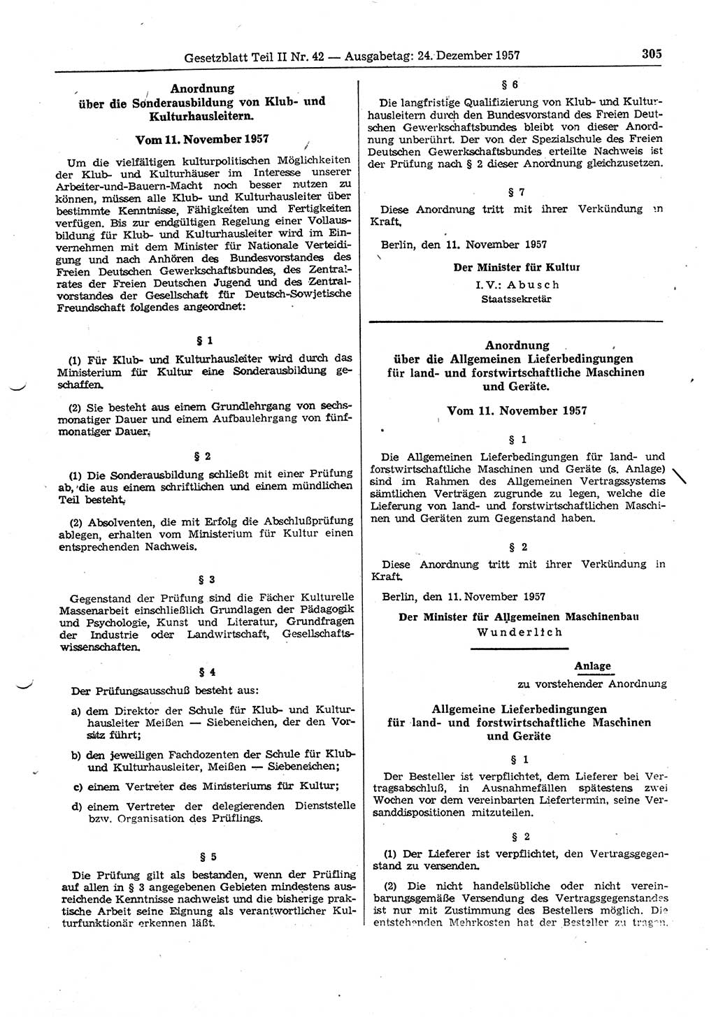 Gesetzblatt (GBl.) der Deutschen Demokratischen Republik (DDR) Teil ⅠⅠ 1957, Seite 305 (GBl. DDR ⅠⅠ 1957, S. 305)