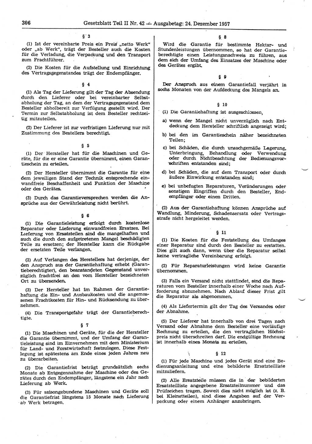 Gesetzblatt (GBl.) der Deutschen Demokratischen Republik (DDR) Teil ⅠⅠ 1957, Seite 306 (GBl. DDR ⅠⅠ 1957, S. 306)