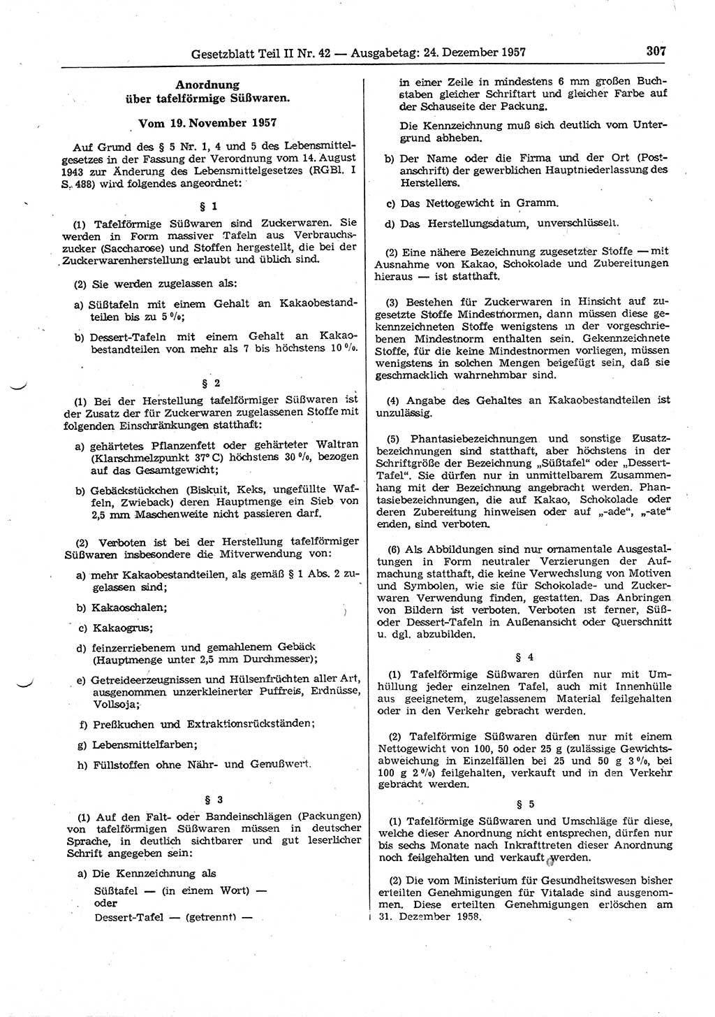 Gesetzblatt (GBl.) der Deutschen Demokratischen Republik (DDR) Teil ⅠⅠ 1957, Seite 307 (GBl. DDR ⅠⅠ 1957, S. 307)