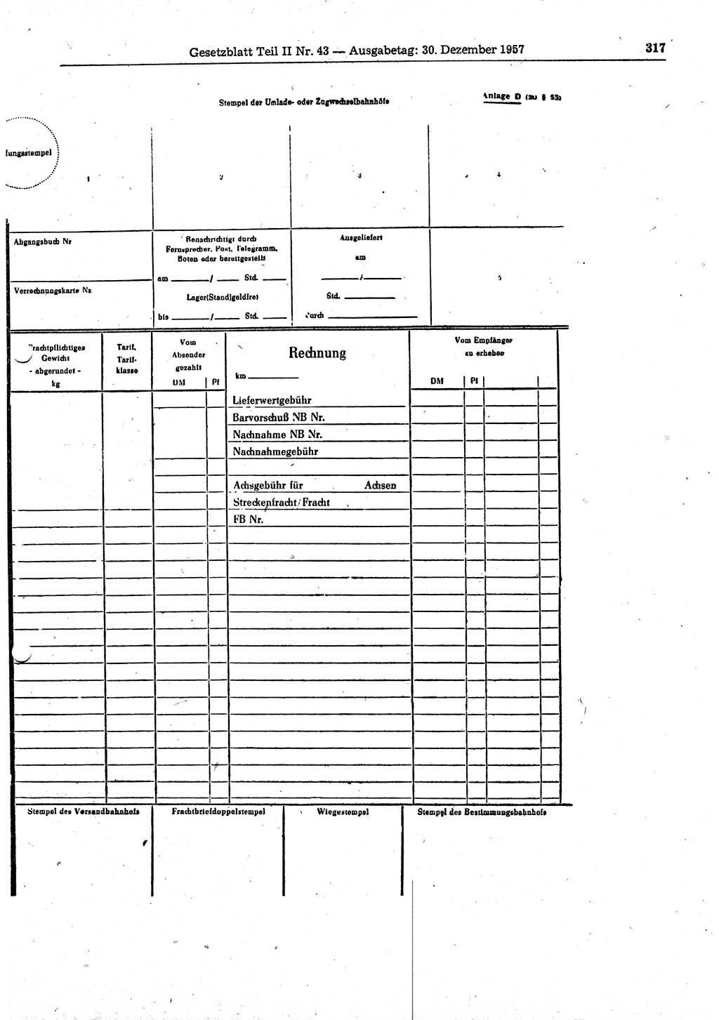 Gesetzblatt (GBl.) der Deutschen Demokratischen Republik (DDR) Teil ⅠⅠ 1957, Seite 317 (GBl. DDR ⅠⅠ 1957, S. 317)