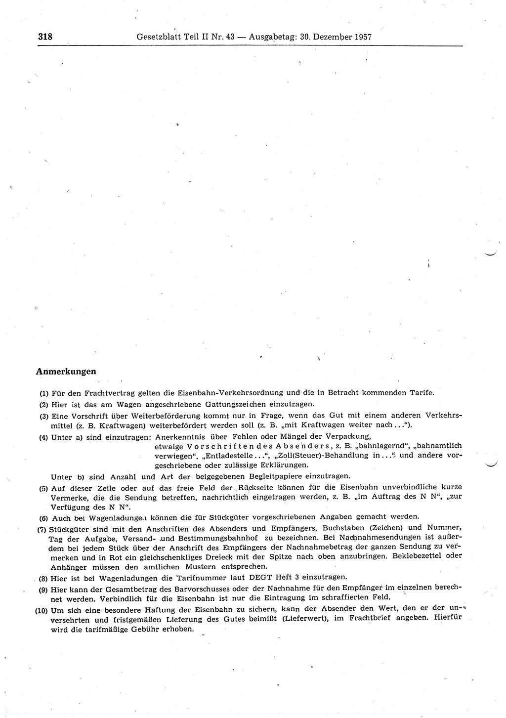 Gesetzblatt (GBl.) der Deutschen Demokratischen Republik (DDR) Teil ⅠⅠ 1957, Seite 318 (GBl. DDR ⅠⅠ 1957, S. 318)