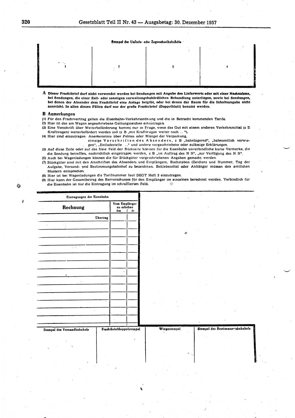 Gesetzblatt (GBl.) der Deutschen Demokratischen Republik (DDR) Teil ⅠⅠ 1957, Seite 320 (GBl. DDR ⅠⅠ 1957, S. 320)