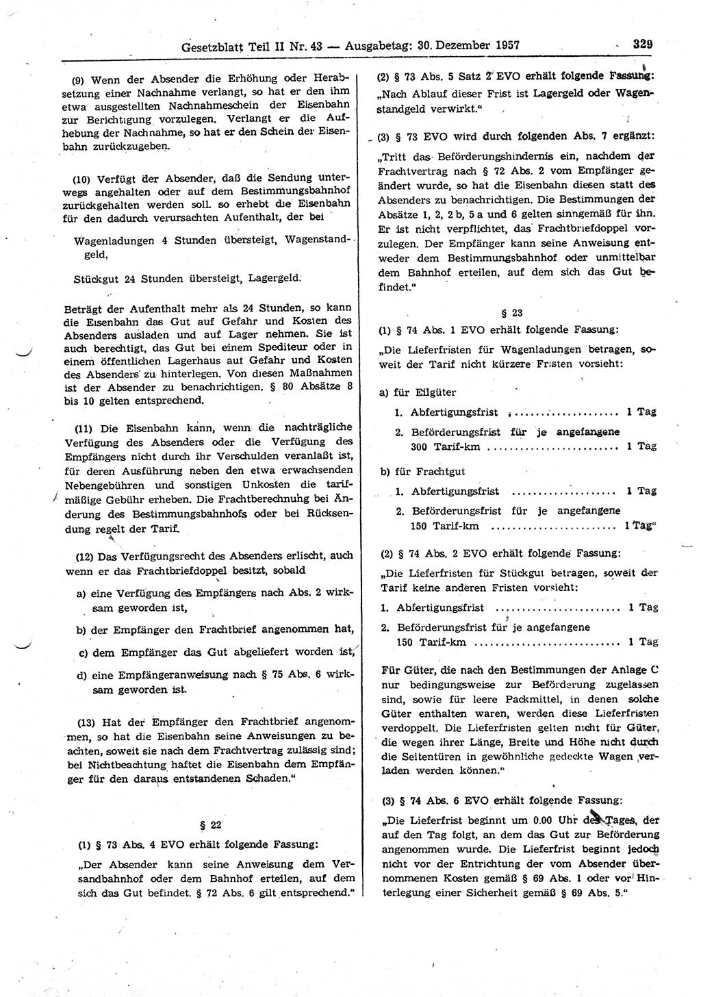 Gesetzblatt (GBl.) der Deutschen Demokratischen Republik (DDR) Teil ⅠⅠ 1957, Seite 329 (GBl. DDR ⅠⅠ 1957, S. 329)