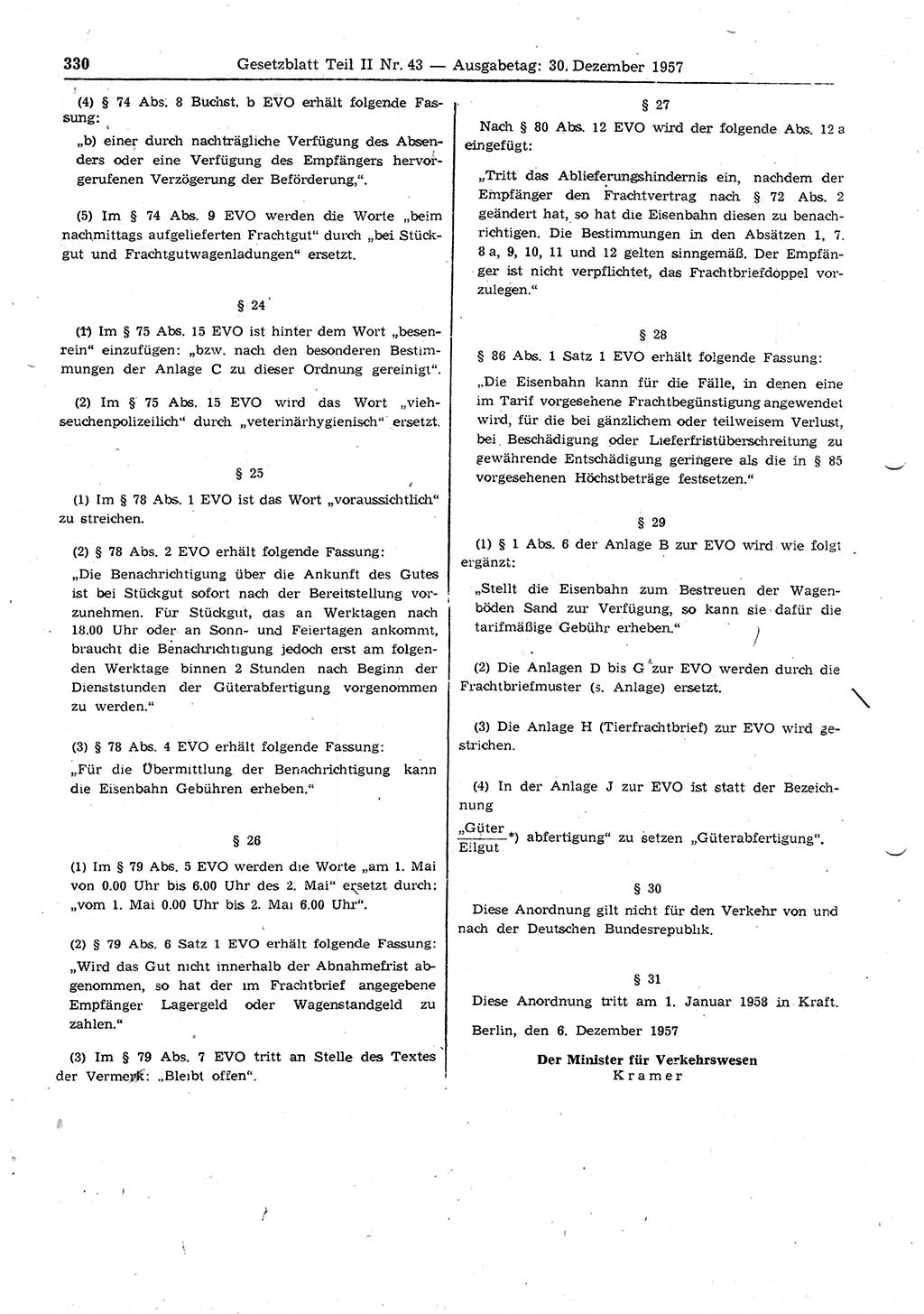 Gesetzblatt (GBl.) der Deutschen Demokratischen Republik (DDR) Teil ⅠⅠ 1957, Seite 330 (GBl. DDR ⅠⅠ 1957, S. 330)