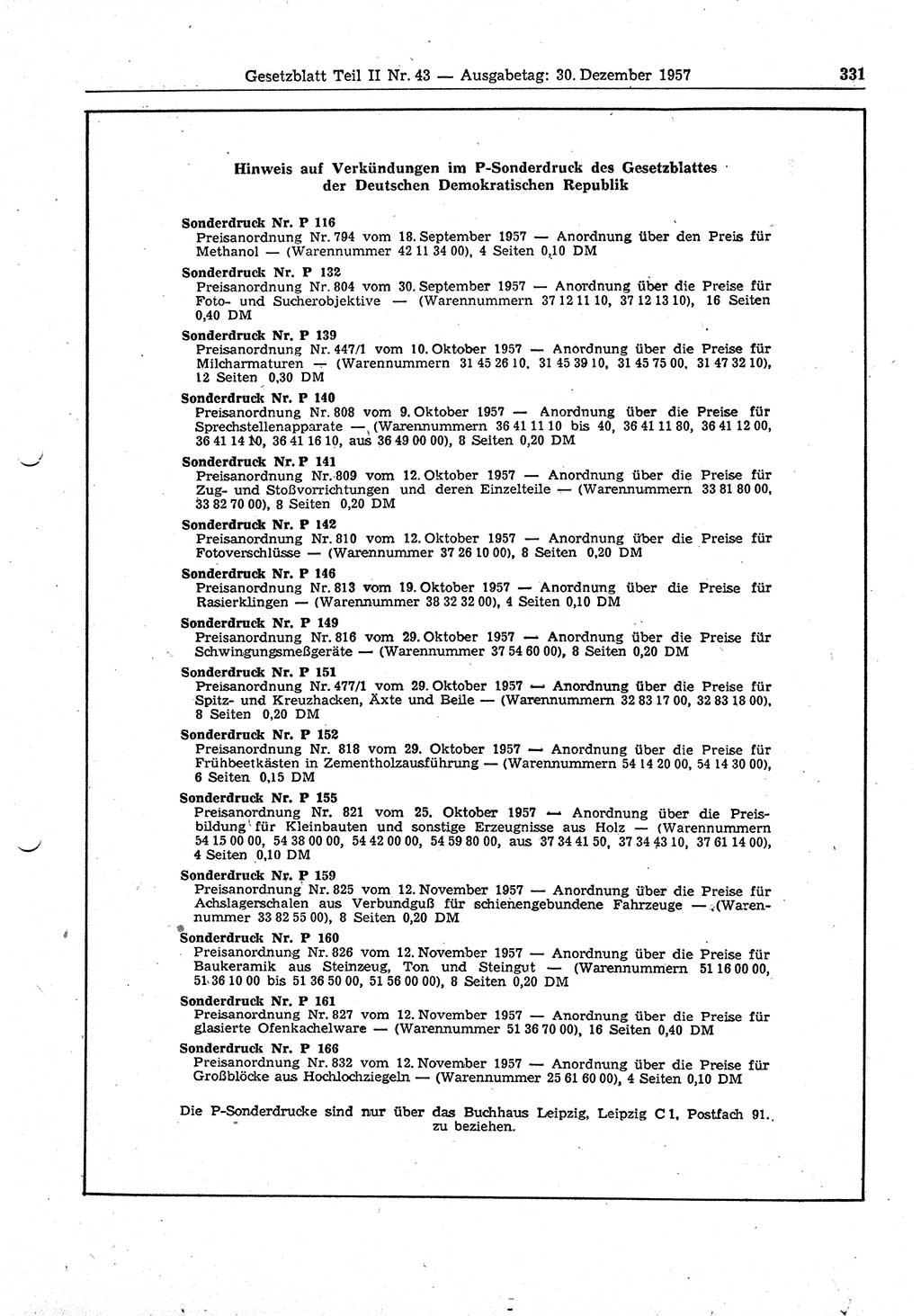Gesetzblatt (GBl.) der Deutschen Demokratischen Republik (DDR) Teil ⅠⅠ 1957, Seite 331 (GBl. DDR ⅠⅠ 1957, S. 331)