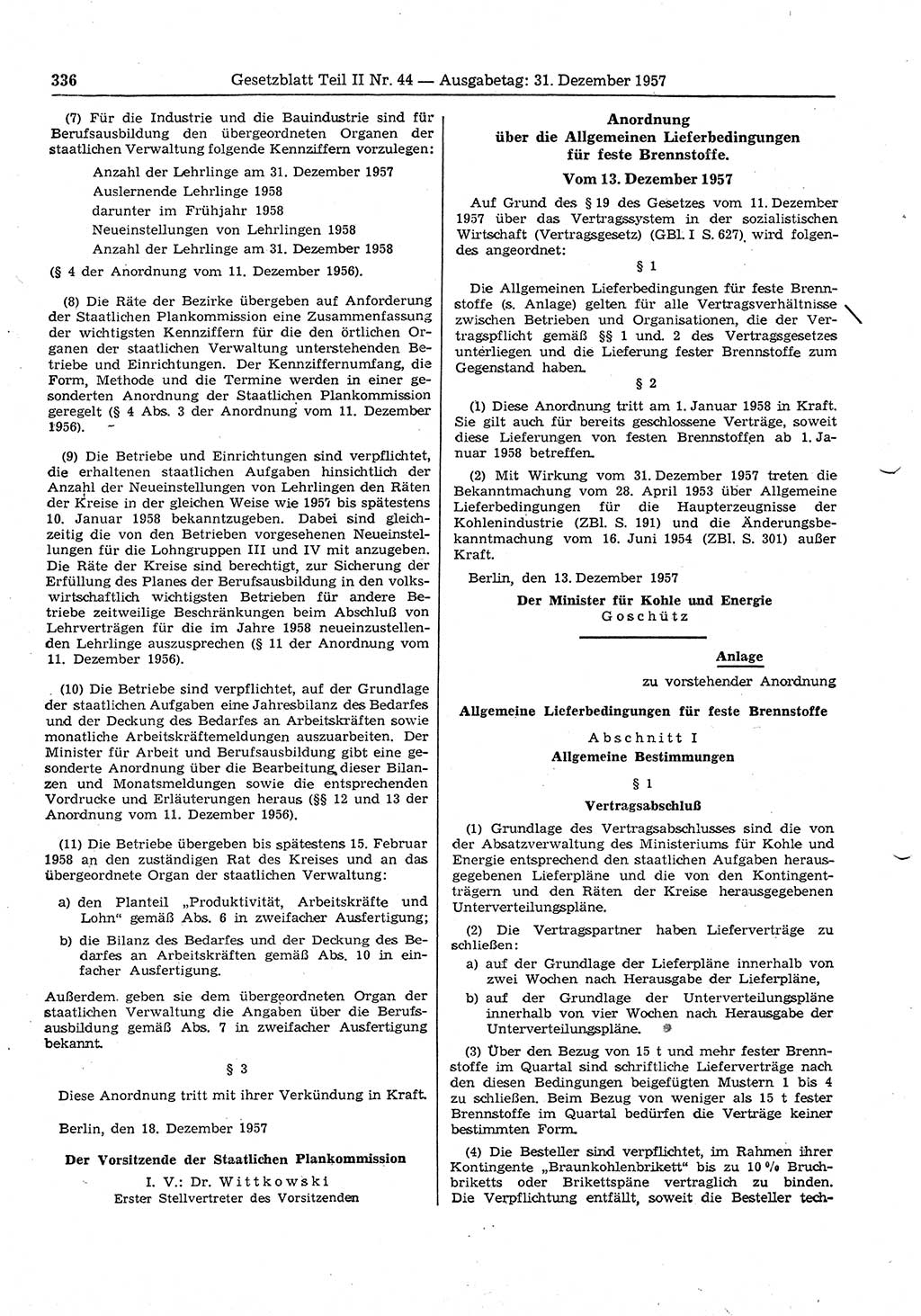 Gesetzblatt (GBl.) der Deutschen Demokratischen Republik (DDR) Teil ⅠⅠ 1957, Seite 336 (GBl. DDR ⅠⅠ 1957, S. 336)