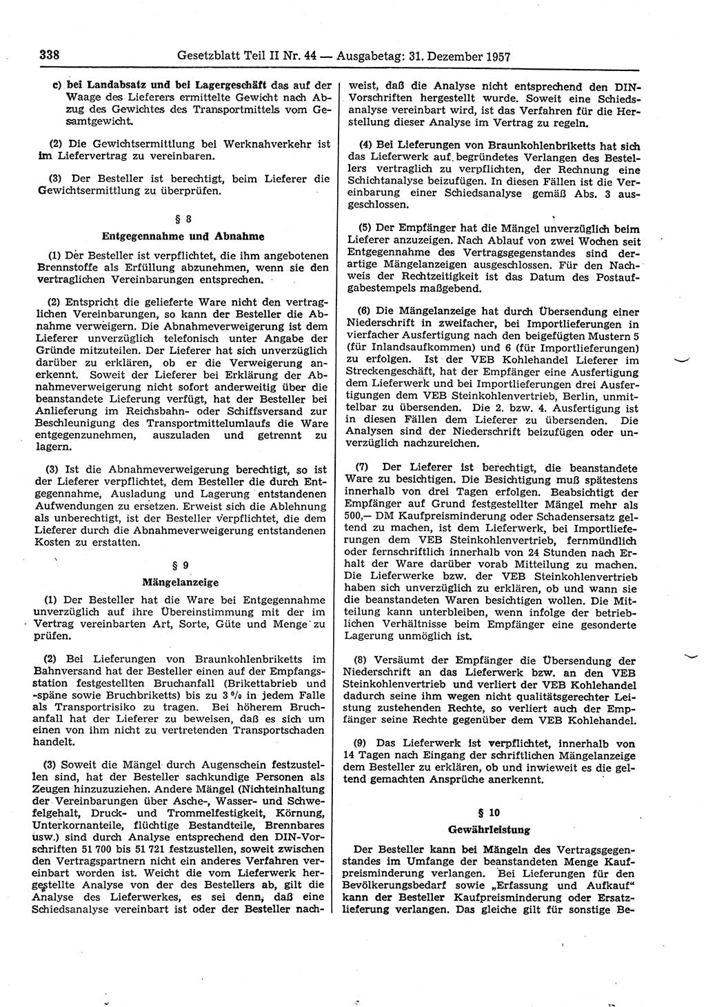 Gesetzblatt (GBl.) der Deutschen Demokratischen Republik (DDR) Teil ⅠⅠ 1957, Seite 338 (GBl. DDR ⅠⅠ 1957, S. 338)