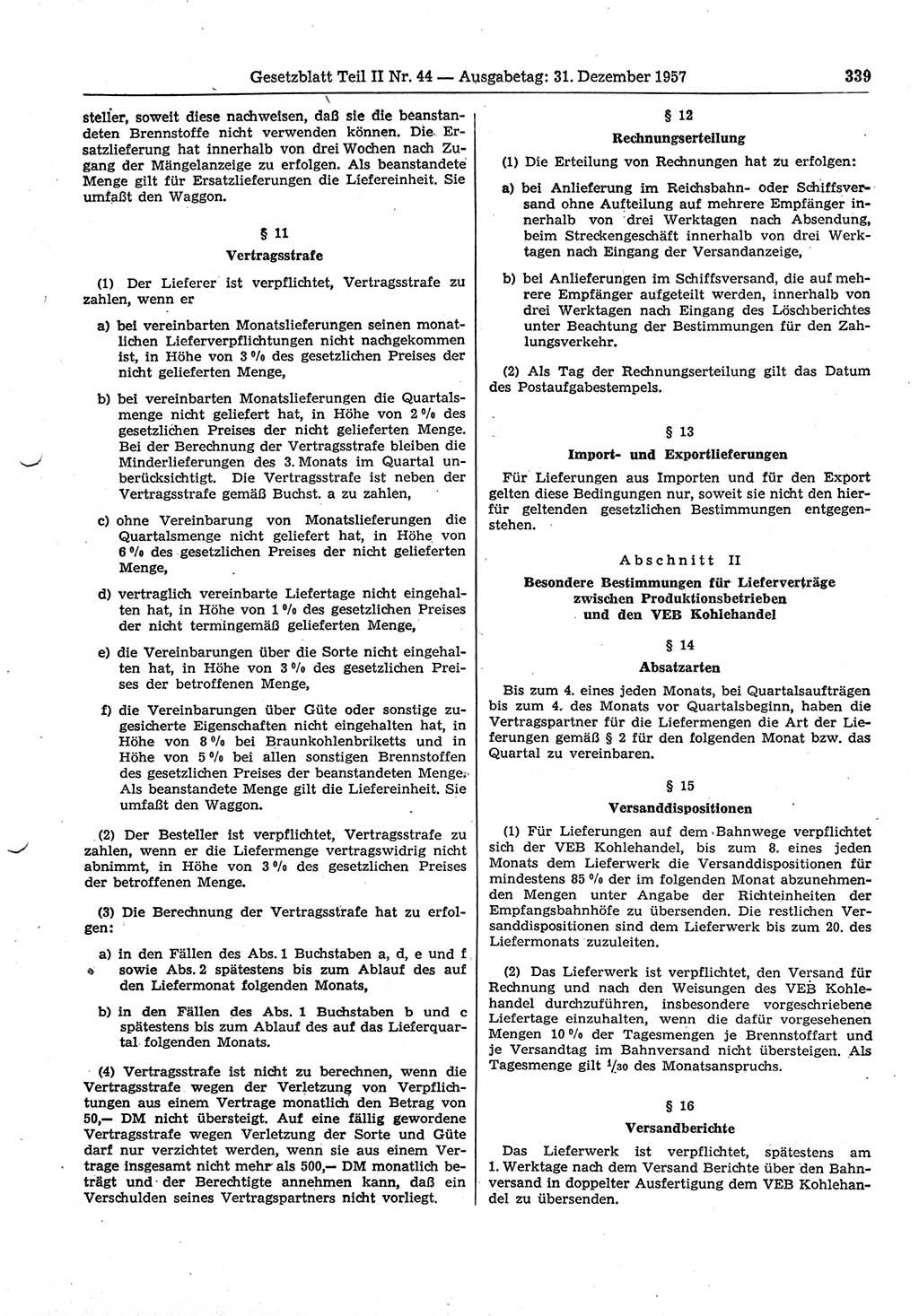 Gesetzblatt (GBl.) der Deutschen Demokratischen Republik (DDR) Teil ⅠⅠ 1957, Seite 339 (GBl. DDR ⅠⅠ 1957, S. 339)