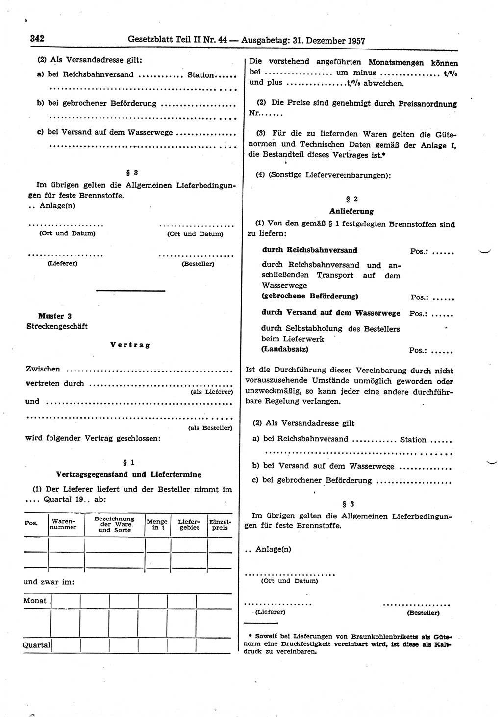 Gesetzblatt (GBl.) der Deutschen Demokratischen Republik (DDR) Teil ⅠⅠ 1957, Seite 342 (GBl. DDR ⅠⅠ 1957, S. 342)