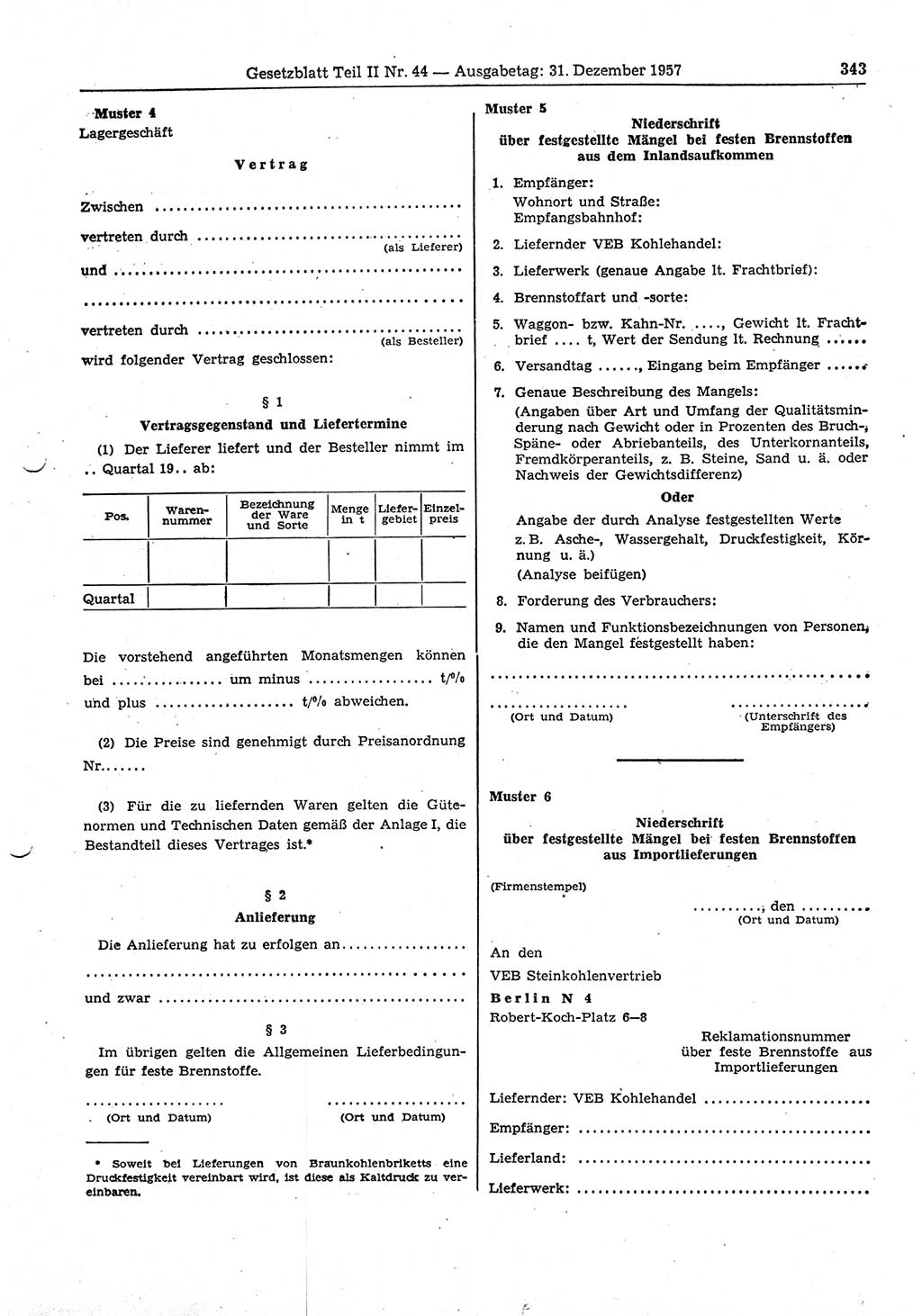Gesetzblatt (GBl.) der Deutschen Demokratischen Republik (DDR) Teil ⅠⅠ 1957, Seite 343 (GBl. DDR ⅠⅠ 1957, S. 343)