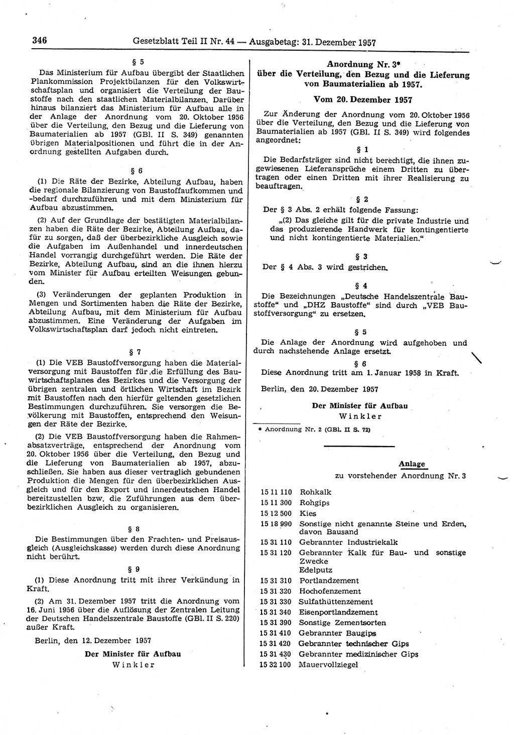 Gesetzblatt (GBl.) der Deutschen Demokratischen Republik (DDR) Teil ⅠⅠ 1957, Seite 346 (GBl. DDR ⅠⅠ 1957, S. 346)