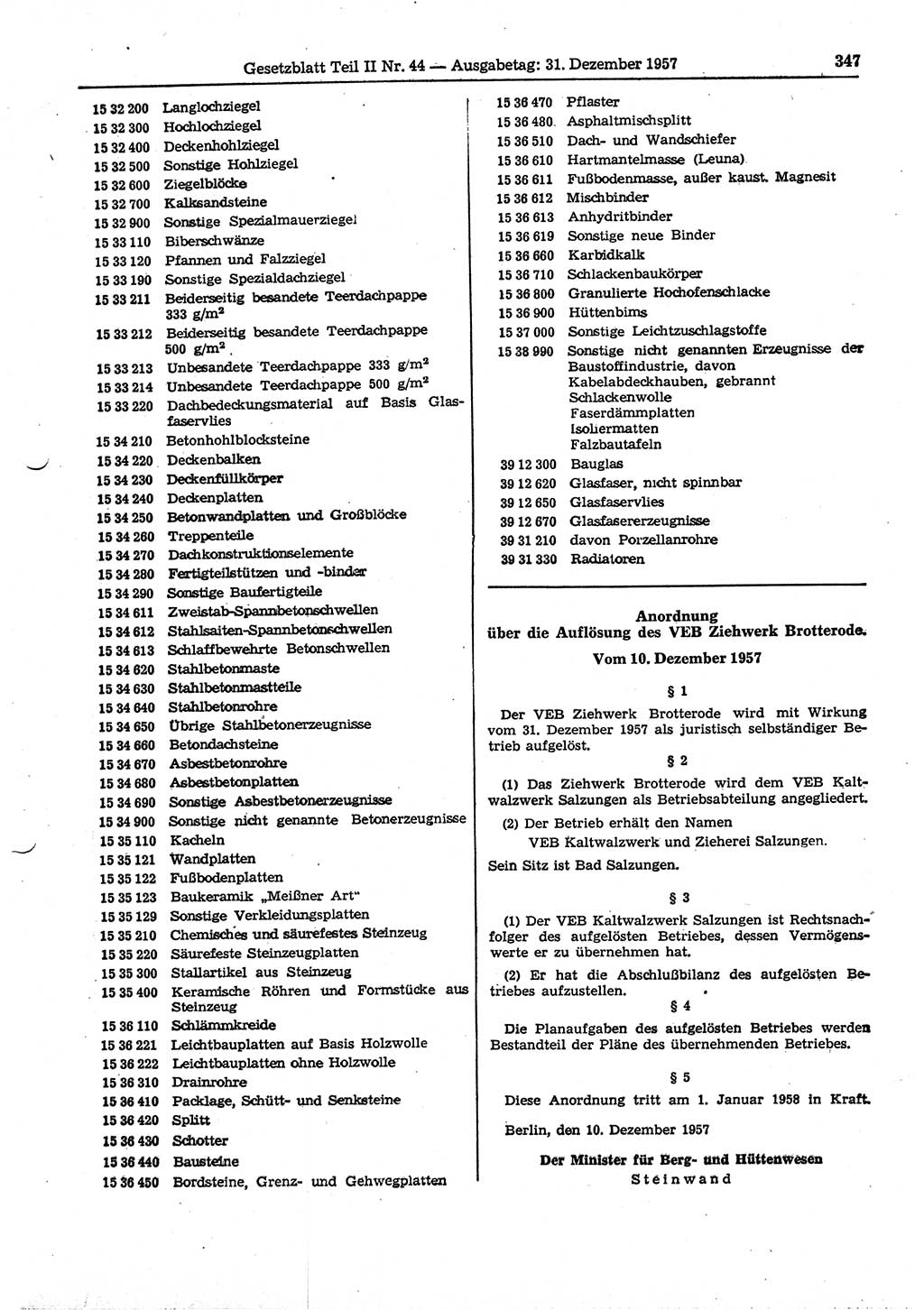 Gesetzblatt (GBl.) der Deutschen Demokratischen Republik (DDR) Teil ⅠⅠ 1957, Seite 347 (GBl. DDR ⅠⅠ 1957, S. 347)