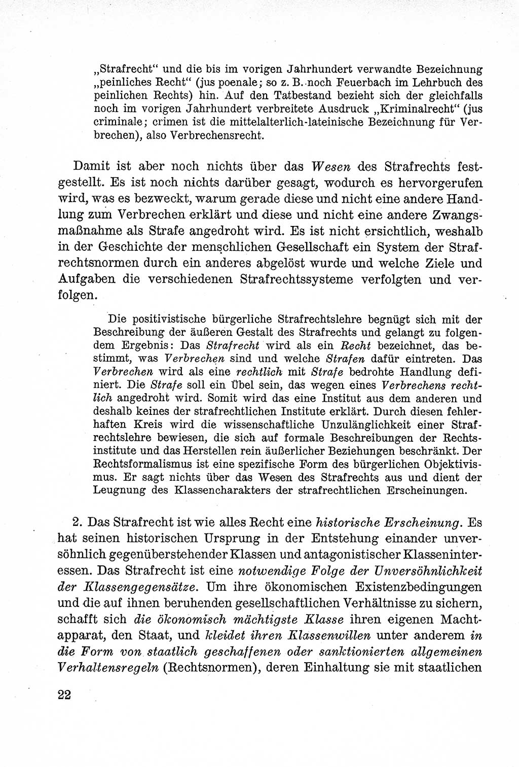 Lehrbuch des Strafrechts der Deutschen Demokratischen Republik (DDR), Allgemeiner Teil 1957, Seite 22 (Lb. Strafr. DDR AT 1957, S. 22)