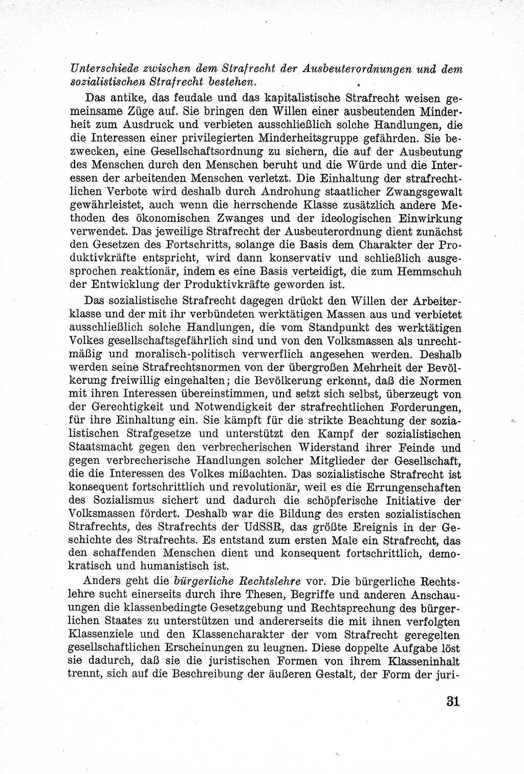 Lehrbuch des Strafrechts der Deutschen Demokratischen Republik (DDR), Allgemeiner Teil 1957, Seite 31 (Lb. Strafr. DDR AT 1957, S. 31)