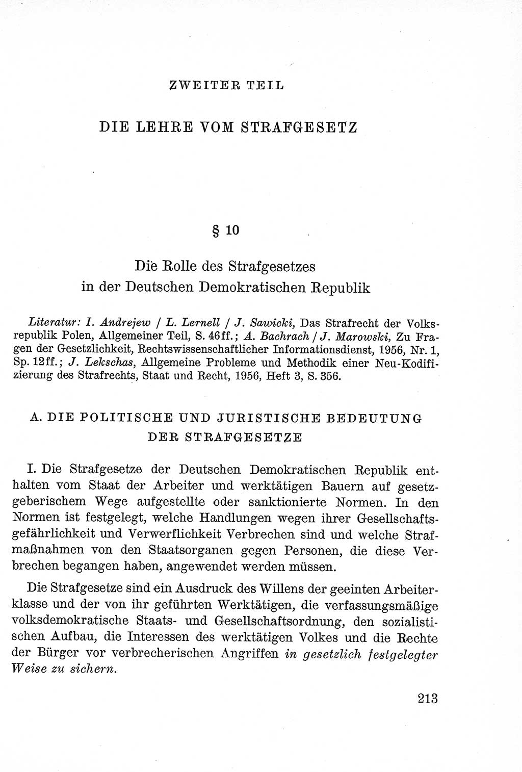 Lehrbuch des Strafrechts der Deutschen Demokratischen Republik (DDR), Allgemeiner Teil 1957, Seite 213 (Lb. Strafr. DDR AT 1957, S. 213)