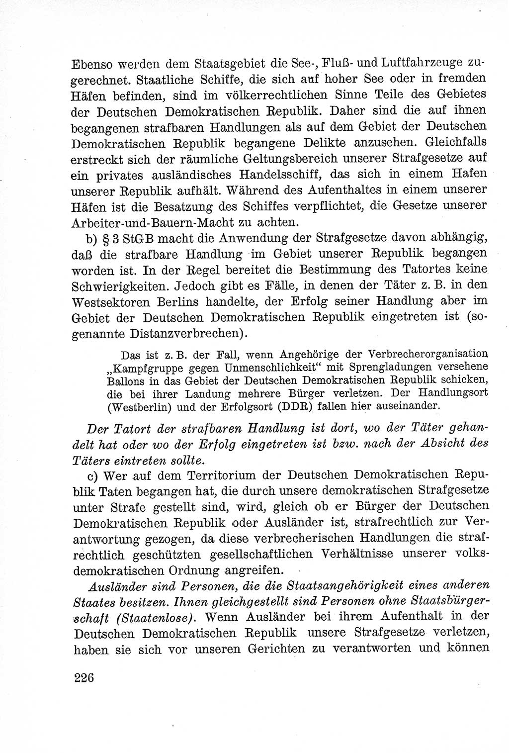 Lehrbuch des Strafrechts der Deutschen Demokratischen Republik (DDR), Allgemeiner Teil 1957, Seite 226 (Lb. Strafr. DDR AT 1957, S. 226)