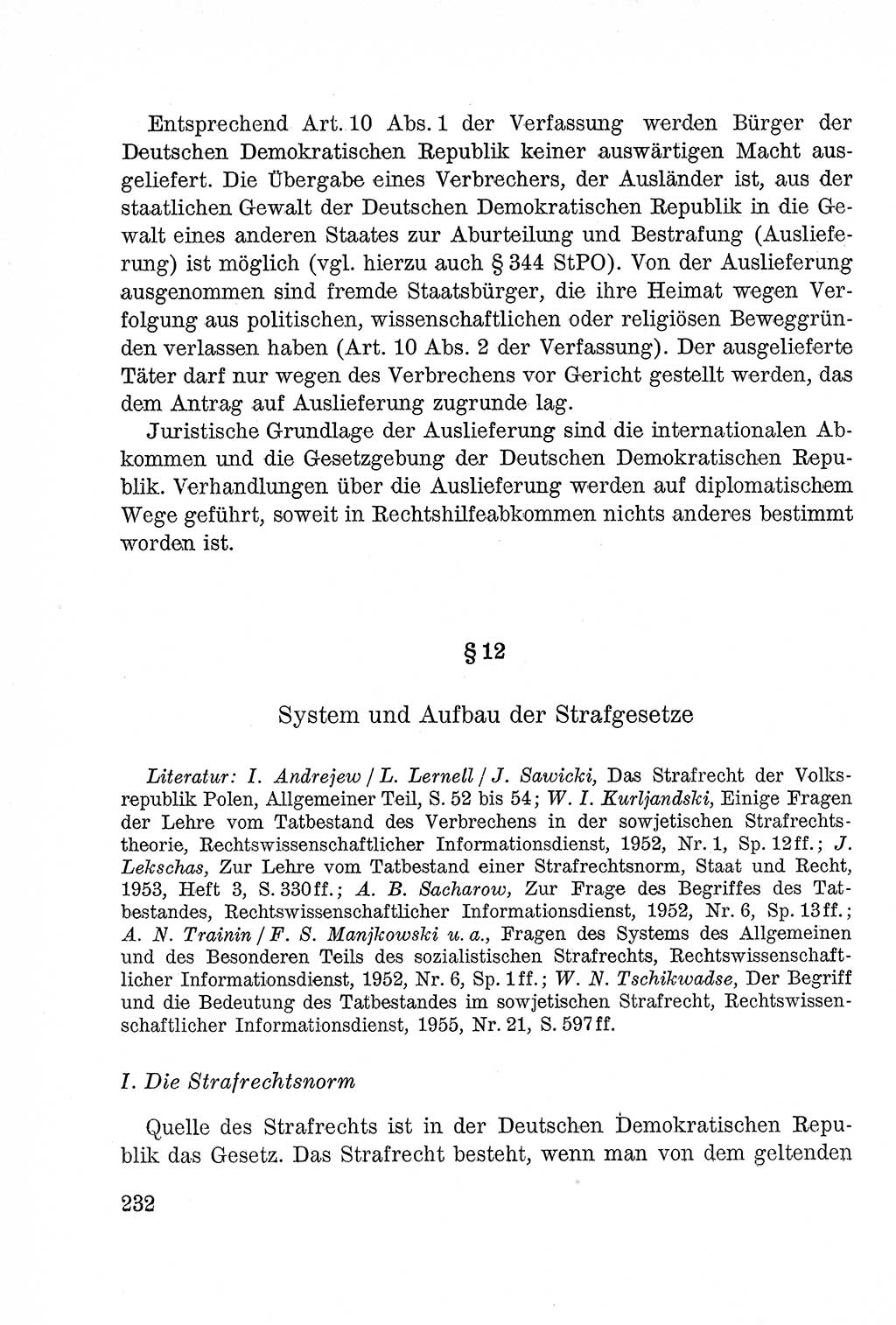 Lehrbuch des Strafrechts der Deutschen Demokratischen Republik (DDR), Allgemeiner Teil 1957, Seite 232 (Lb. Strafr. DDR AT 1957, S. 232)
