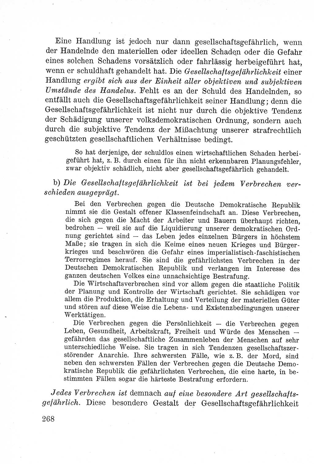 Lehrbuch des Strafrechts der Deutschen Demokratischen Republik (DDR), Allgemeiner Teil 1957, Seite 268 (Lb. Strafr. DDR AT 1957, S. 268)