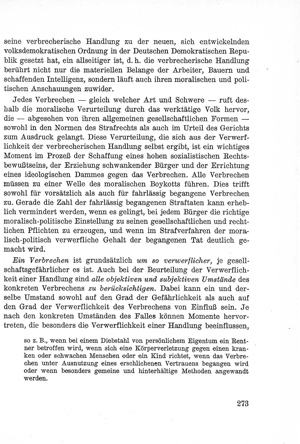 Lehrbuch des Strafrechts der Deutschen Demokratischen Republik (DDR), Allgemeiner Teil 1957, Seite 273 (Lb. Strafr. DDR AT 1957, S. 273)