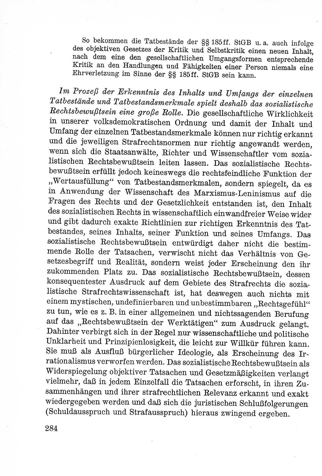 Lehrbuch des Strafrechts der Deutschen Demokratischen Republik (DDR), Allgemeiner Teil 1957, Seite 284 (Lb. Strafr. DDR AT 1957, S. 284)