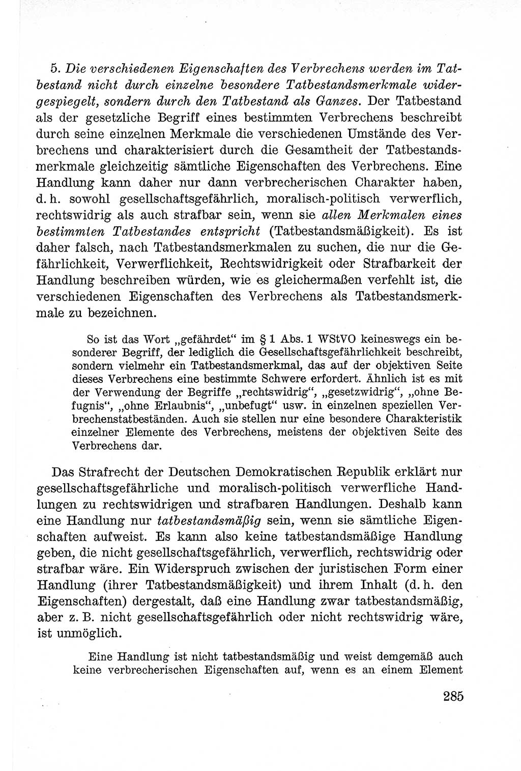 Lehrbuch des Strafrechts der Deutschen Demokratischen Republik (DDR), Allgemeiner Teil 1957, Seite 285 (Lb. Strafr. DDR AT 1957, S. 285)
