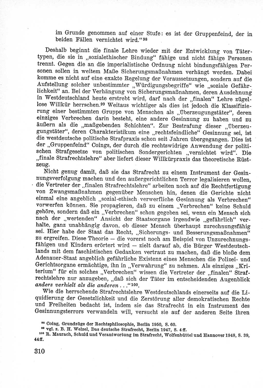 Lehrbuch des Strafrechts der Deutschen Demokratischen Republik (DDR), Allgemeiner Teil 1957, Seite 310 (Lb. Strafr. DDR AT 1957, S. 310)