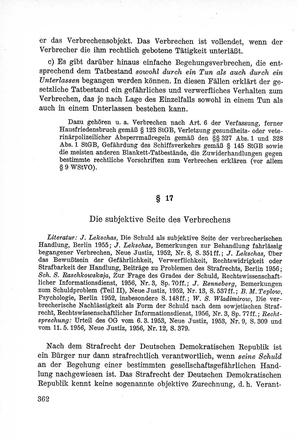 Lehrbuch des Strafrechts der Deutschen Demokratischen Republik (DDR), Allgemeiner Teil 1957, Seite 362 (Lb. Strafr. DDR AT 1957, S. 362)