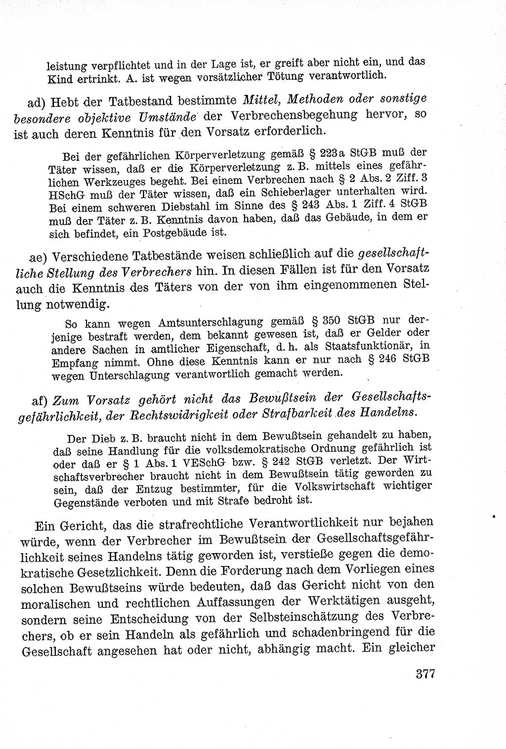 Lehrbuch des Strafrechts der Deutschen Demokratischen Republik (DDR), Allgemeiner Teil 1957, Seite 377 (Lb. Strafr. DDR AT 1957, S. 377)
