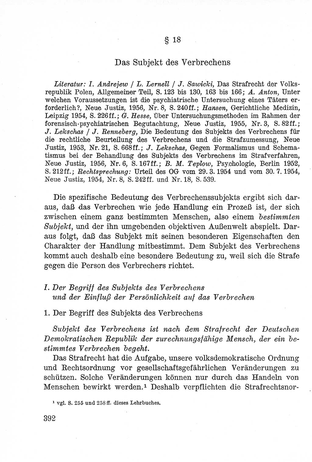 Lehrbuch des Strafrechts der Deutschen Demokratischen Republik (DDR), Allgemeiner Teil 1957, Seite 392 (Lb. Strafr. DDR AT 1957, S. 392)