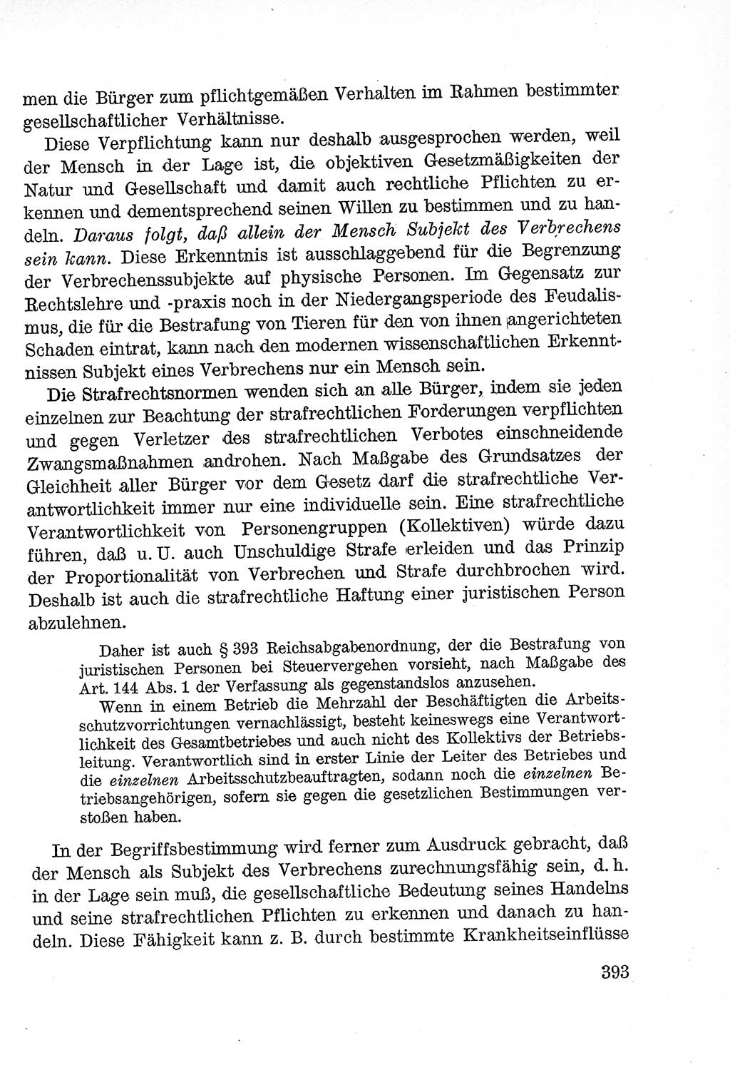 Lehrbuch des Strafrechts der Deutschen Demokratischen Republik (DDR), Allgemeiner Teil 1957, Seite 393 (Lb. Strafr. DDR AT 1957, S. 393)