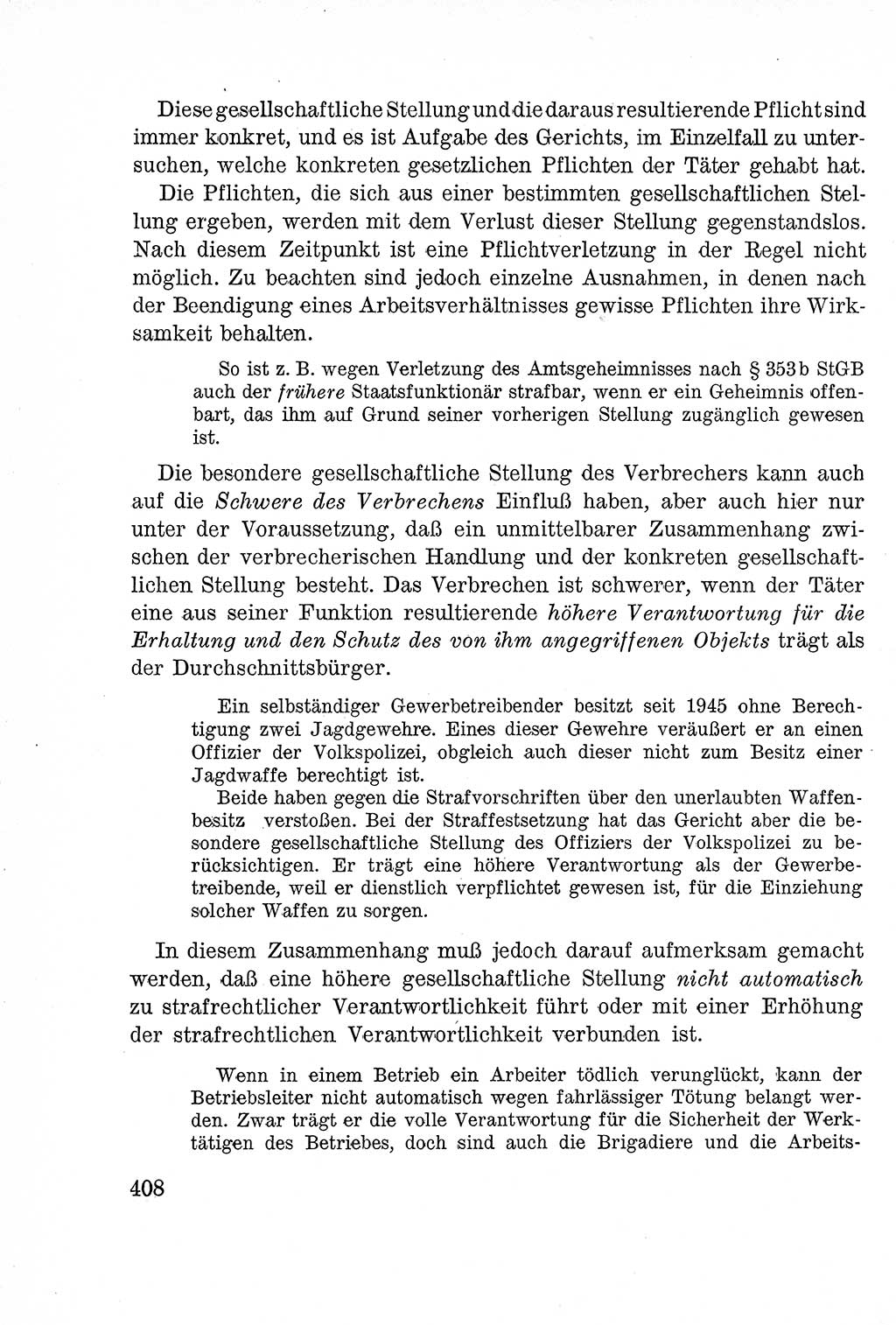 Lehrbuch des Strafrechts der Deutschen Demokratischen Republik (DDR), Allgemeiner Teil 1957, Seite 408 (Lb. Strafr. DDR AT 1957, S. 408)