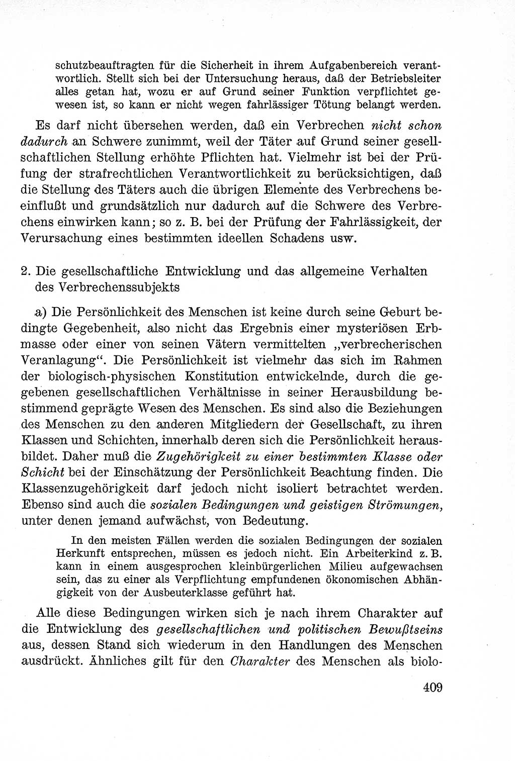 Lehrbuch des Strafrechts der Deutschen Demokratischen Republik (DDR), Allgemeiner Teil 1957, Seite 409 (Lb. Strafr. DDR AT 1957, S. 409)