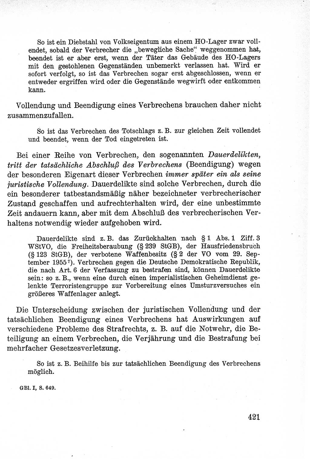 Lehrbuch des Strafrechts der Deutschen Demokratischen Republik (DDR), Allgemeiner Teil 1957, Seite 421 (Lb. Strafr. DDR AT 1957, S. 421)