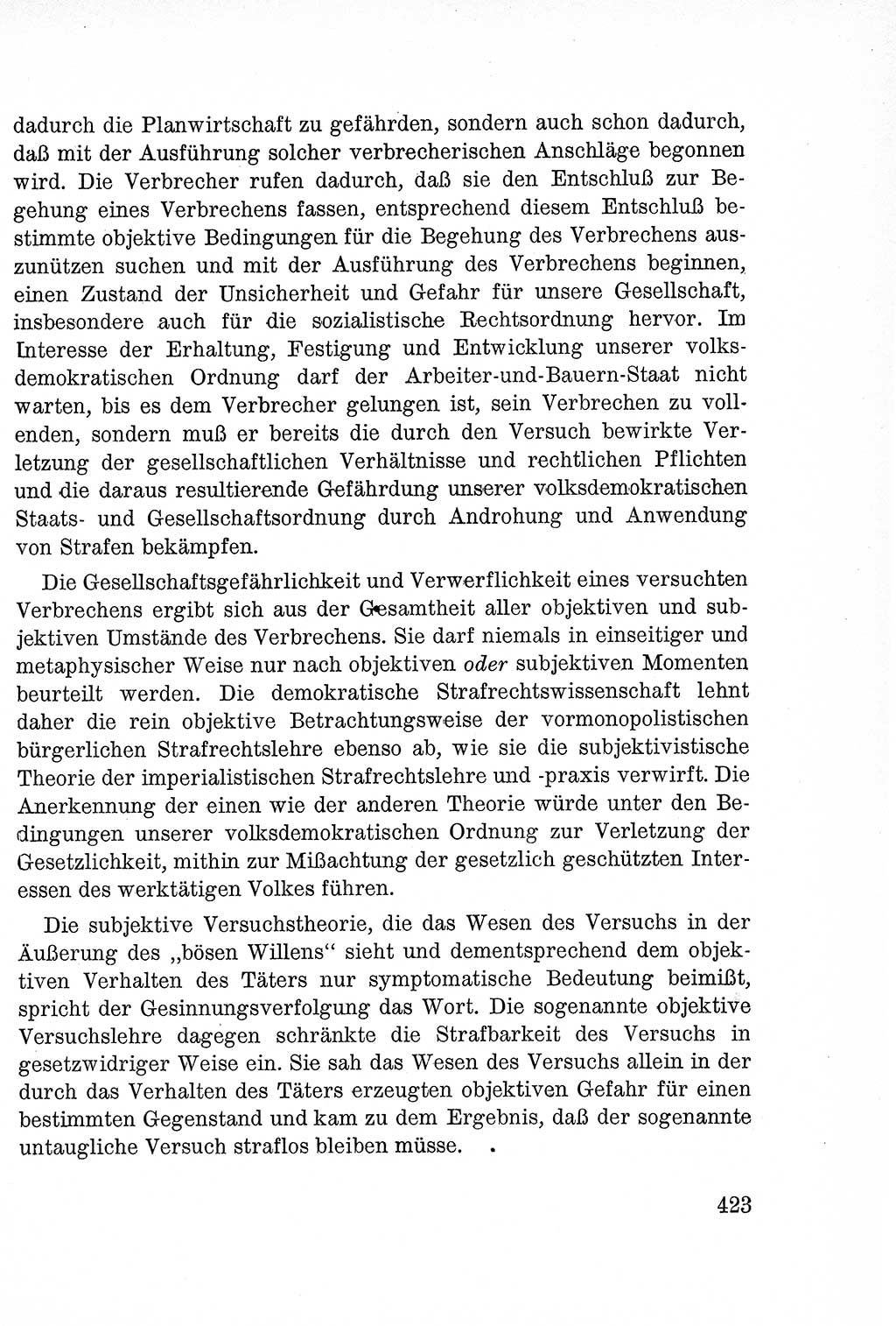 Lehrbuch des Strafrechts der Deutschen Demokratischen Republik (DDR), Allgemeiner Teil 1957, Seite 423 (Lb. Strafr. DDR AT 1957, S. 423)
