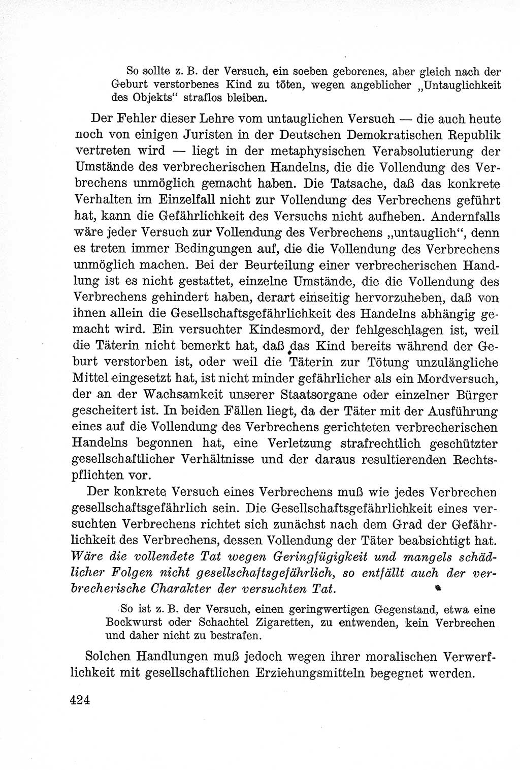 Lehrbuch des Strafrechts der Deutschen Demokratischen Republik (DDR), Allgemeiner Teil 1957, Seite 424 (Lb. Strafr. DDR AT 1957, S. 424)