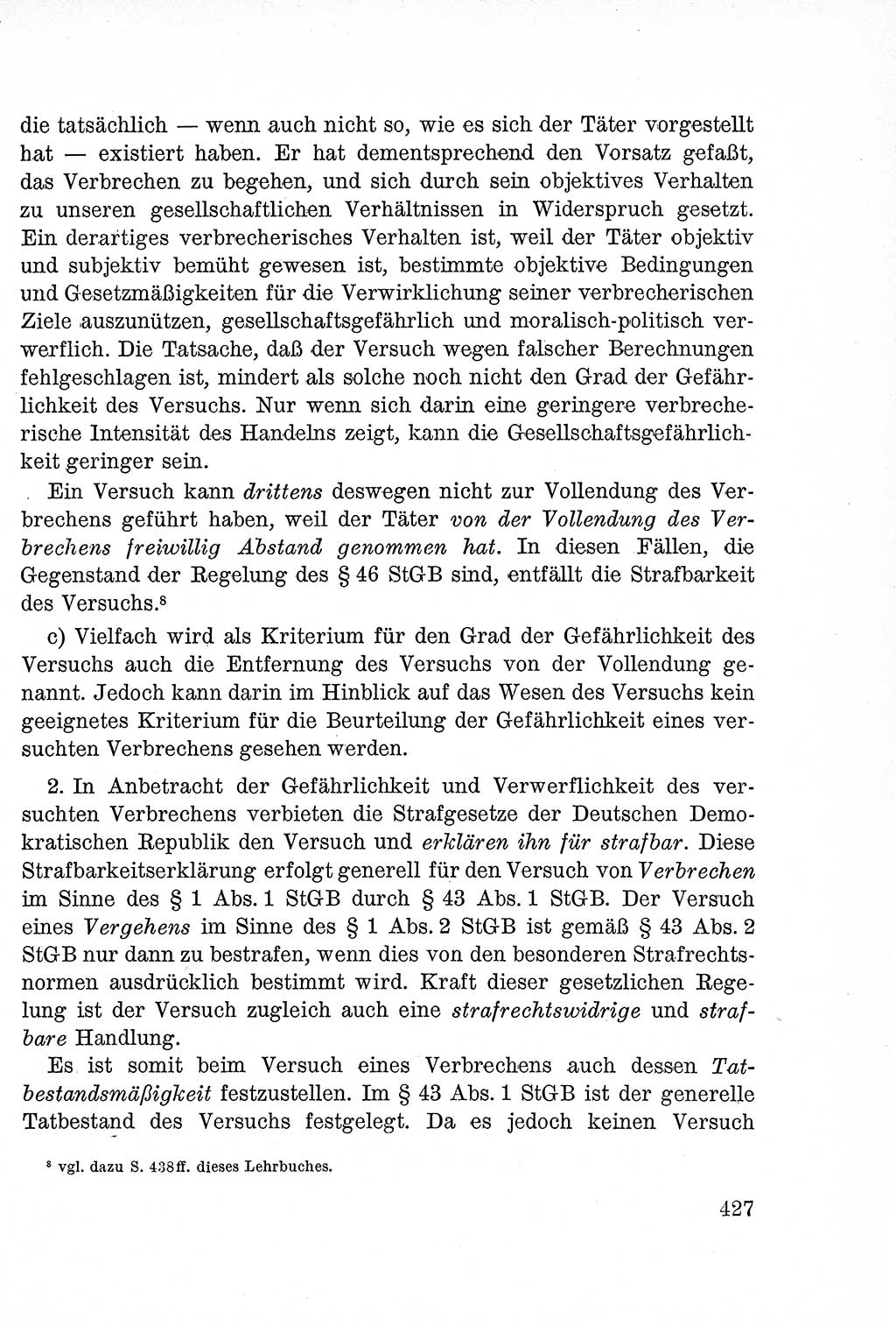 Lehrbuch des Strafrechts der Deutschen Demokratischen Republik (DDR), Allgemeiner Teil 1957, Seite 427 (Lb. Strafr. DDR AT 1957, S. 427)